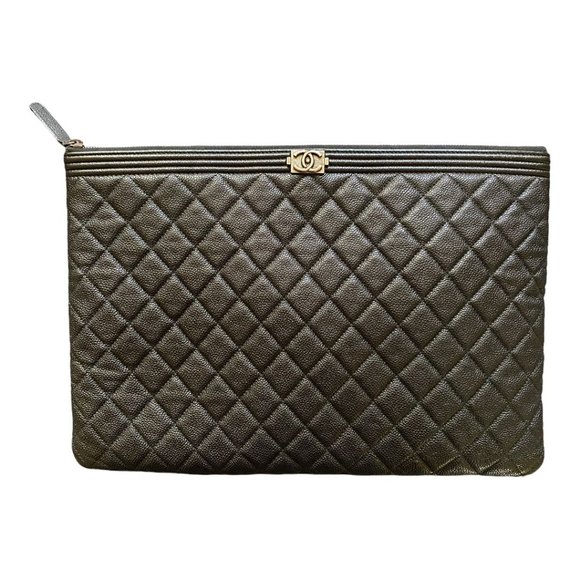 CHANEL Handbags - SOLD Chanel Boy O Case Clutch Quilted Caviar Large